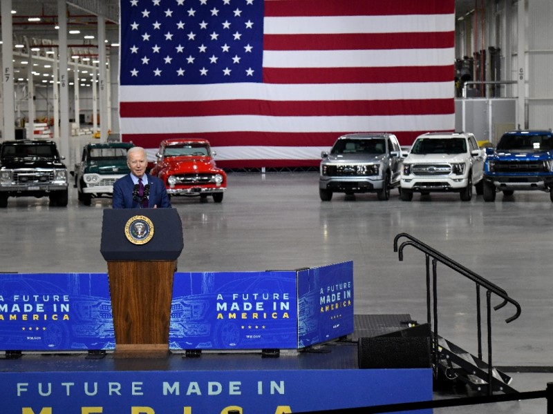 Visiting Ford EV Center, Biden says, “The future of the auto industry is electric”