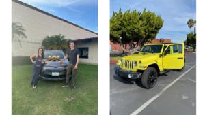 EV Drivers standing near their EV